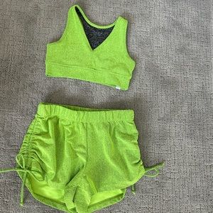 Five Dancewear matching rouched shorts and top